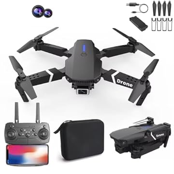 Drone E88 Pro 4K HD Câmera Dupla WiFi FPV Dobrável com Controle Remoto, Bolsa de Transporte – Preto (4K Câmera + 1 Bateria)