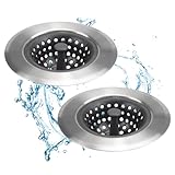 Kitchen Set of 2 Sink Strainers, Flexible Silicone Good Grip Kitchen Sink Drainers, Traps Food Debris and Prevents Clogs, Large Wide 4.5’ Diameter Rim (Silver Black)