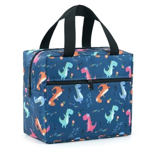 Image of Toy Imagine 5.6L Insulated Lunch Bag for Kids School Cute Cartoon Print Tiffin Bag Snack Tote Bag Compact Portable Leak Proof Tiffin Pouch Hot and Cold Lunch Box Bag for Boys & Girls (Dinosaur Design Blue)