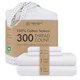 Threadmill Home Linen Queen Sheets - Juego de Ropa de Cama de 4 Piezas de 300 Hilos, Tejido de satén de algodón Puro de Fibra Larga, Color Blanco sólido con Bolsillo Profundo elástico
