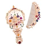 KITANDOVE レトロ折りたたみ携帯用化粧鏡とコーム コンパクトで持ち運び便利 女子向けメイクチェック 身だしなみ用 対応可能