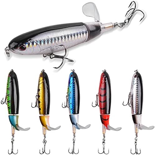 Topwater Bass Fishing Lures Set,Plopping Minnow Lure with Floating Rotating Tail Freshwater Artificial Hard Baits Swimbait Slow Sinking Lures for Trout Pike Walleye