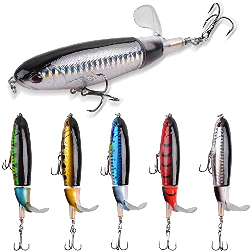 Topwater Bass Fishing Lures Set,Plopping Minnow Lure With Floating Rotating Tail Freshwater Artificial Hard Baits Swimbait Slow Sinking Lures For Trout Pike Walleye #TOP6
