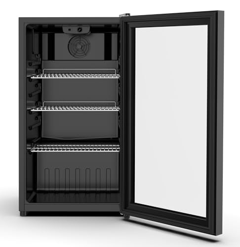 ثلاجة مشروبات هوفر بسعة 117 لتر، بباب واحد، قائمة بذاتها، منطقة تبريد واحدة بدرجة حرارة تتراوح بين 5 و18 درجة مئوية، إضاءة LED، مناسبة للمشروبات الغازية والعصائر، لون أسود - HBC-K117B