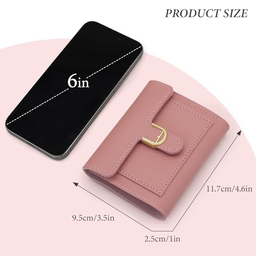 Ladies Wallet, Small Womens Wallet with 4 Card Slots and ID Window, Multi Card Slot Bifold Wallet Women with Metal Snap Closure, Portable Small Ladies Wallet Credit Card Holder (Pink)2