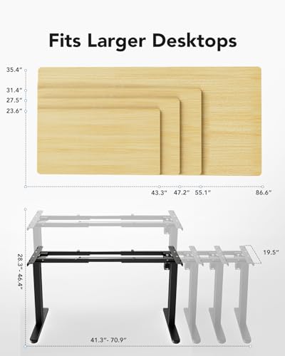 Image of HUANUO Standing Desk Frame with 220lbs Powerful Brushless Motor, Double Crossbeam Structure, Thick Adjustable Desk Legs, for Max 35.4″ x 86.6″ Desktop, for Home Office, Black Frame Only