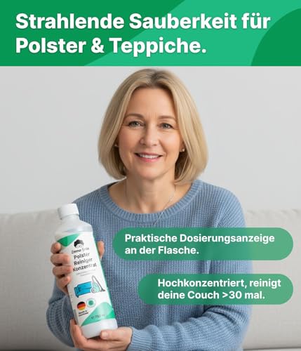Emma Grün® Polsterreiniger Konzentrat für Sofa, Teppich, Matratze & Autositze 750ml – Reiniger für Nasssauger, Waschsauger & Teppichreiniger – Textilreiniger gegen hartnäckige Flecken & Gerüche