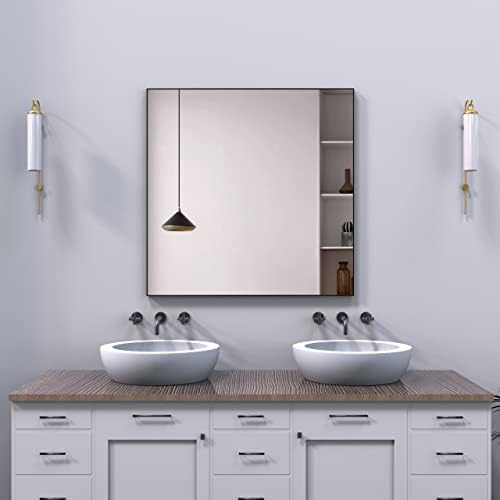 BEAUTME Large Decorative Wall Mirror, 45" x 30" Rectangle Rust Color Metal Wall Mounted Mirror Hangs Horizontal for Entryway Bedroom Dining Room