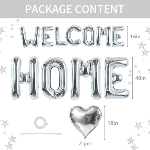 Image of TONIFUL 2 Size Silver WELCOME HOME Foil Letter Balloons Banner Decorations