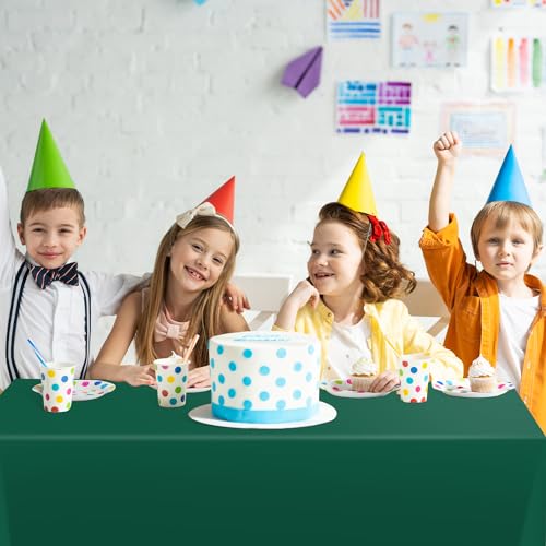 Image of tujol Dark Green Disposable Plastic Table Cloth Roll 54 inch X 100', Plastic Table Cover with Cutter Box, Cut to Size Disposable Tablecloth for Parties