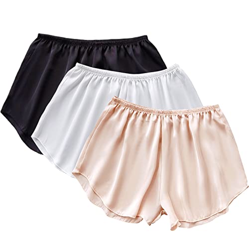 EYNDYN 3 Pz Donne Slip Shorts Pettipants per le Donne Culottes Raso Slip Shorts Sotto Abiti Mezza Slip Mini Bloomer Pantaloni, Rosa, nero, bianco, Large