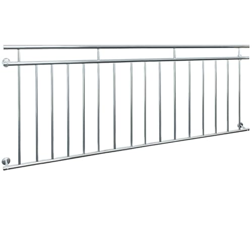 ECD Germany Französischer Balkon 90x225 cm mit 16 Füllstäben, Silber glänzend, aus Edelstahl, Balkongeländer Stabgeländer Balkonbrüstung Balkongitter Fenstergeländer Außen Fenstergitter Fensterschutz