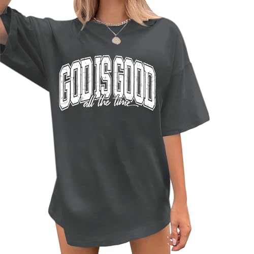 Image of Christian T Shirts for Women God is Good Shirt Oversized Jesus Religious Faith Inspirational Tshirts Bible Verse Tops