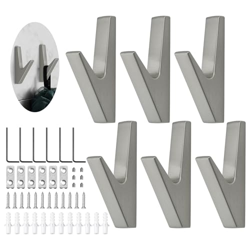 JINTANG kleiderhaken wand 6 pcs garderobenhaken silber kleiderhaken akustikpaneele wandhaken zum schrauben Wandhaken akustikpaneele garderobe für Küchen Bäder Foyers und Flure(Chrom matt)