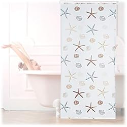 Cortina Ducha Techo Relaxdays Cortina de Ducha Ocean, Diseño Marítimo, Soporte de Techo, Semitransparente, PVC, Plástico, Aluminio, 240 x 100 x 5 cm