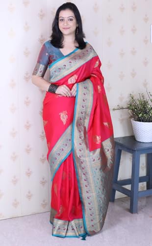Image of SGF11 Women's Kanjivaram Pure Soft Silk Saree With Blouse Piece
