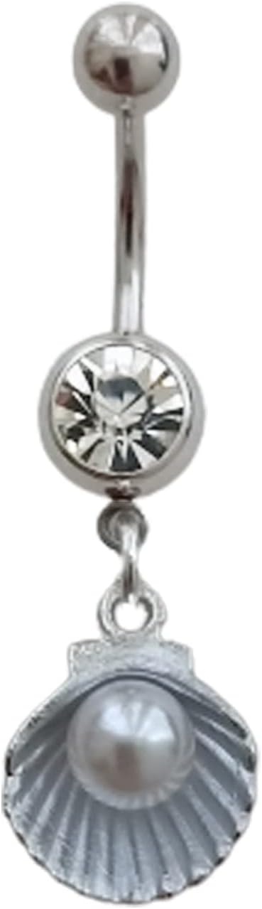 1 Pcs Belly Ring Dangling Elegant Seashell Pendant Stainless Steel 14G Navel Belly Ring Piercing Jewelry for Women