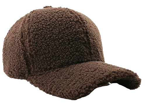 Winter Baseball Cap for Women Lamb Wool Solid Color Warm Visor Teddy Fleece Hat for Outdoor Travel Adjustable