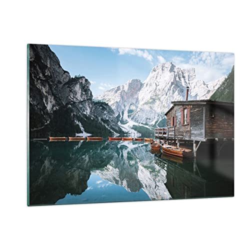 Bilder auf glas - Einteilig - Cottage Oben Der See - 120x80cm - Glasbilder - Wandbilder - Bilder - zum Aufhängen bereit - Wanddekoration aus Glas - Glas Bilder - Wandbild auf Glas - GAA120x80-4837 Cover