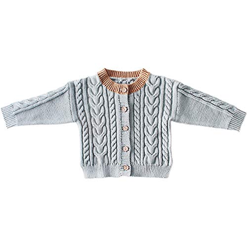 Newborn Baby Boy Girls Cable Knit Cardigan Button-Down Sweater Pullover Coat Unisex Fall Winter Clothes(Gray Blue Fleece,2-3T)