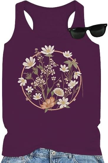 Graphic Tank Tops for Women Floral Print Loose Fit Tanks Vest Vacation Racerback Casual Book Lover Vintage Tee Top