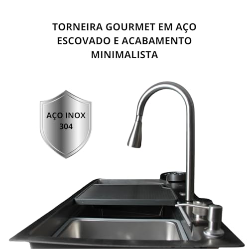 Cuba Gourmet Premium torneira cascata lavador copos completa aço inox 304
