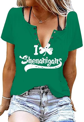 HRIUYI St Patricks Day Shirt Women Shamrock Lucky T-Shirts Cute Irish Lucky Shirts Short Sleeve Lucky St Patricks Day Shirt(Green 1 L)