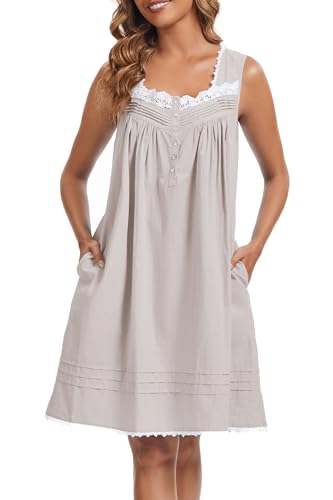 Image of AVIIER 100% Cotton Nightgowns for Women Sleeveless Night Gown with Pockets