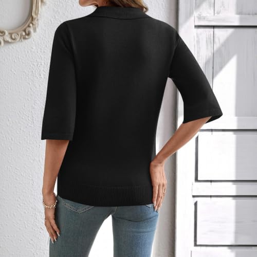 HswsEJ Polo Sweater Women 3/4 Sleeve Collared Fall V Neck Tops - image 3