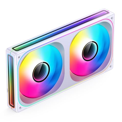 Image of JONSBO ZB-240WR (Reverse) PC Case Fan, Reverse Blade Silent Computer Fan with Axis & 4-Sides Infinity Mirror, All-in-One, Single Frame Unit with 2x120mm ARGB Fans, PWM 1800RPM, 28MM Thick,White