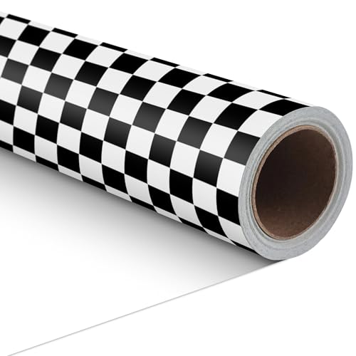 ZINTBIAL Checkered Flag Wrapping Paper Roll - Race Car Gift Wrap for Kids Birthday Boys Girls Birthday Baby Shower - 17 Inches x 16.5 Feet (24 sq. ft)