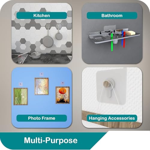 Image of Photo Frame Hooks for Wall, 9 Pieces, Self Adhesive Heavy Duty Hooks, No Drilling Required, Transparent