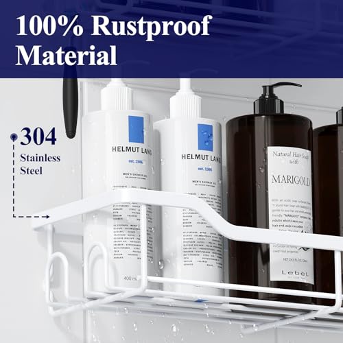 Image of Kitsure Shower Caddy Large - Adhesive Shower Organizer, Stainless Steel Shelf for Inside Shower, No Drill Bathroom Organizers and Storage, Home Decor Accessories, 2 Pack, White
