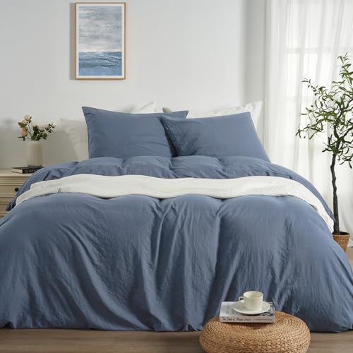 Duvetnova Literie 200x200 Gris-Bleu Été Vert. Microfibre Super Douce Pré-lavée, Type Coton ÖKO-TEX. 1 Housse 200x200 + 2 Taies 80x80. Zip.