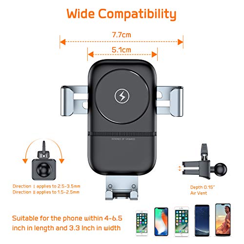 VANMASS Wireless Car Charger Mount, Automatic Clamping Gravity Sensor Car Phone Mount, 10W 7.5W Qi Fast Charging Air Vent Phone Holder Compatible with S10 S9 Note 10 9, Phone 11 Pro Max Xs XR X 8