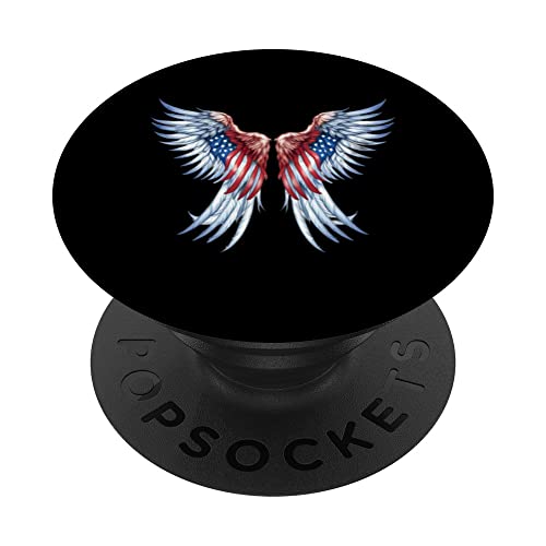 Veterans day, 4th of July patriotic wings angel usa flag PopSockets Swappable PopGrip, Black
