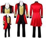 Noknawio PT Barnum Cosplay Jacket Vest Pants Greatest Showman Phillip Carlyle Halloween Costume Performance Uniform (Red - 2, Medium)