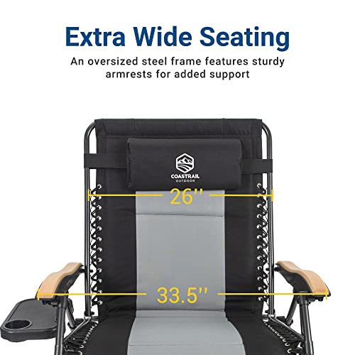 Coastrail Outdoor Zero Gravity Chair Wood Armrest Xxl Camping Lounge Chair Patio Recliner Support 400Lbs Padded Reclining Chair Folding Lawn Chair With Side Table #TOP4
