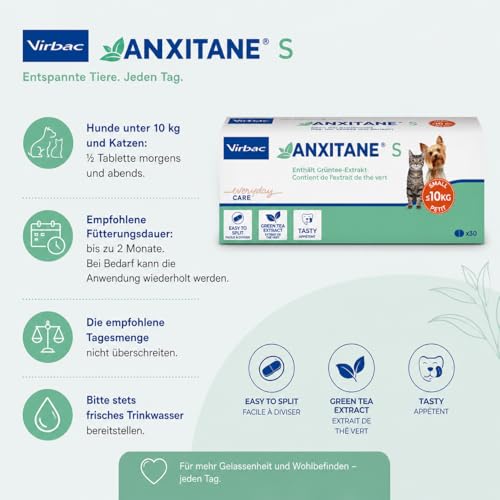 Virbac Anxitane S | 30 Tabletten | Ergänzungsfuttermittel für Katzen & kleine Hunde | Mit L-Theanin – Ansicht 3