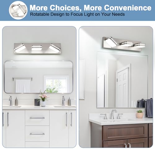 360° Rotate LED Bathroom Vanity Light Fixtures, 1300LM Acrylic Brushed Nickel Vanity Lights for Bathroom, Modern Wall Lighting Fixtures Over Mirror Kitchen Living Hallway (Natural White Light 5000K)