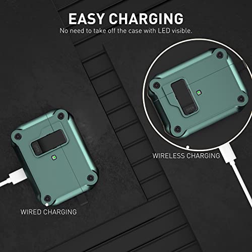 Winproo Armor Airpods Pro Case Cover With Lock Clip, Military Hard Shell Full-Body Shockproof Protective Case Skin With Keychain For Airpods Pro [Green] #TOP2