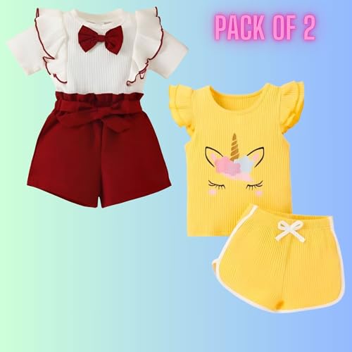 Image of 4YOU DRESSES Beautiful Cotton Blend Fabric Top and Shorts For Girls(Pack Of 2)