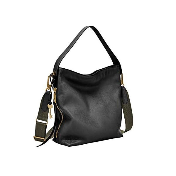 Fossil Women's Maya Leather Small Hobo Purse Handbag, Black (Model: ZB6979001)