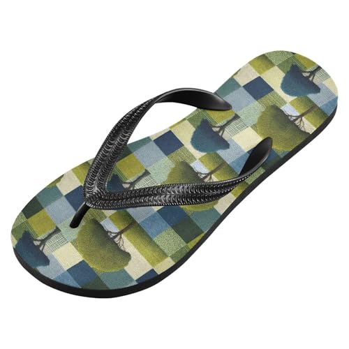 Flip Flop Sandals Plaid Trees Print for Women Men Beach Outdoor XS2