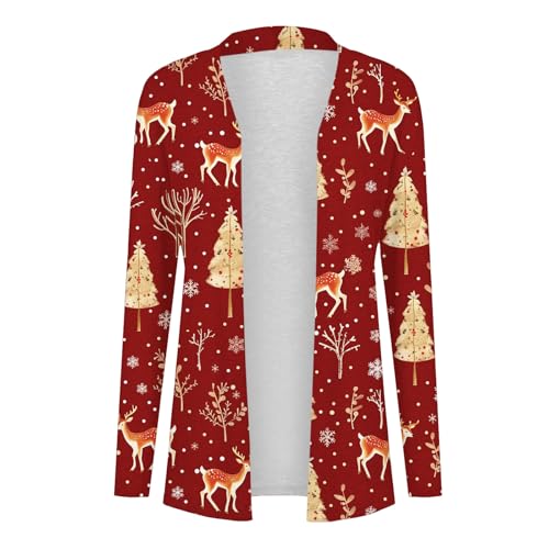 Christmas Cardigan for Women Casual Long Sleeve Shirts Ugly Funny Xmas Tree Print Graphic Tops Holiday Outfits3
