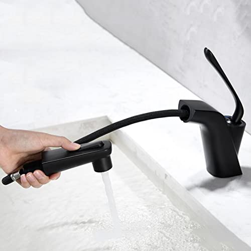 Grifo de lavabo extraíble negro monomando de latón para agua fría y caliente 4