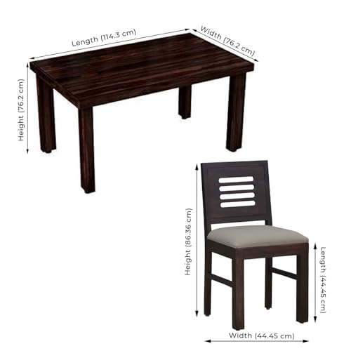 Image of Solid Sheesham Wood 4 Seater Dining Table with Cushioned Chair Sets for Dining Room Rectangular CNC Dinner Table Set for Living Room Home - (Warm Chestnut Finish) |