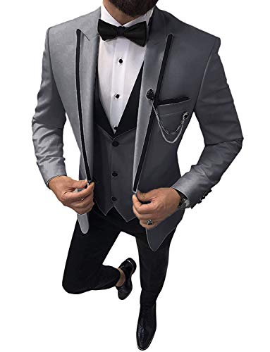 Everbeauty Charcoal Grey Slim Fit Suits for Men Prom Fashion Tuxedos Suit Men Wedding