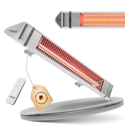 VASNER Teras 25 - riscaldatore radiante infrarosso elettrico, 2500 W & 4 livelli di riscaldamento, per interni & esterni, incl. Telecomando, metallo (Argento)