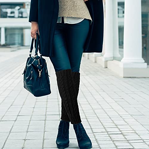 Loritta 2 Pairs Women Knit Leg Warmers Winter Warm Long Boot Socks,E(Black+Light Gray) #TOP5
